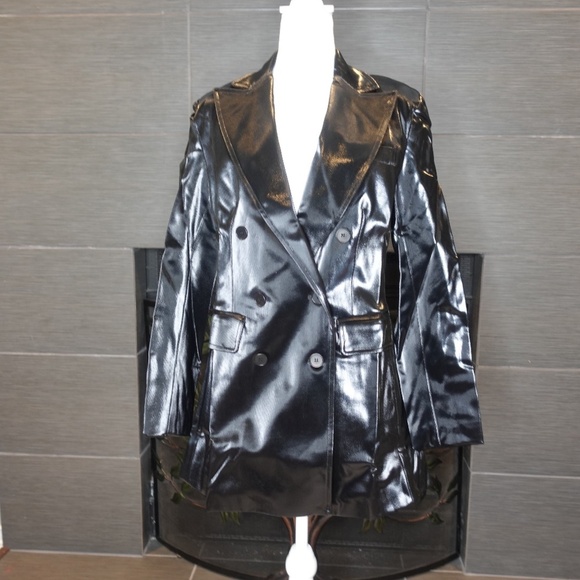 Lita By Ciara Jacket Coat Black Shiny Size M Viscose Blend $498 - Picture 2 of 13